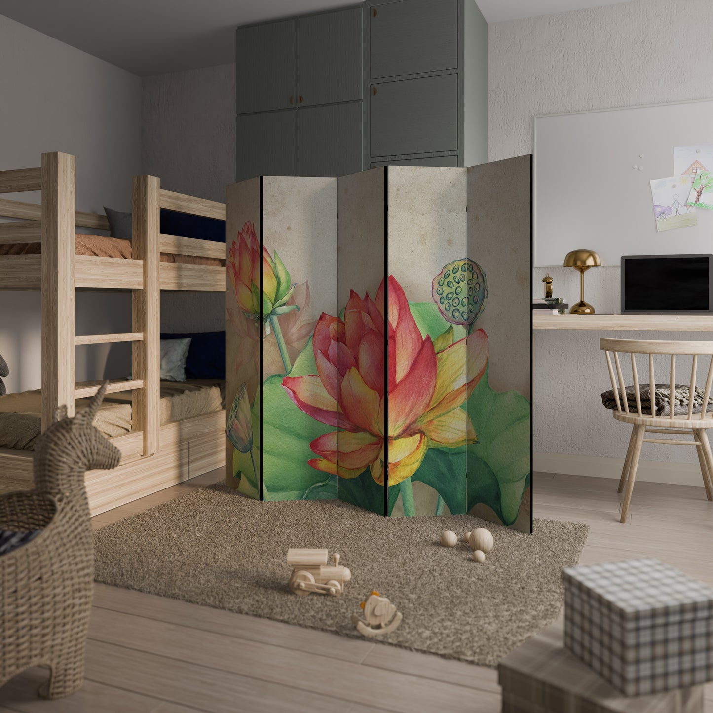 WHISPERING LOTUS BLOOMS Decorative 5-Panel Room Divider