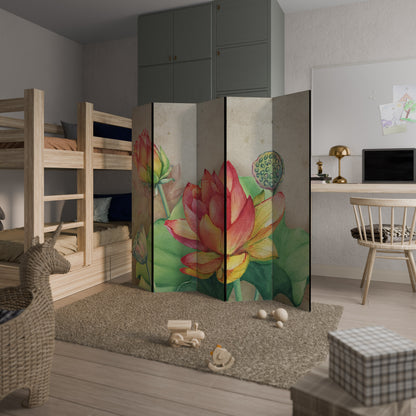 WHISPERING LOTUS BLOOMS Decorative 5-Panel Room Divider
