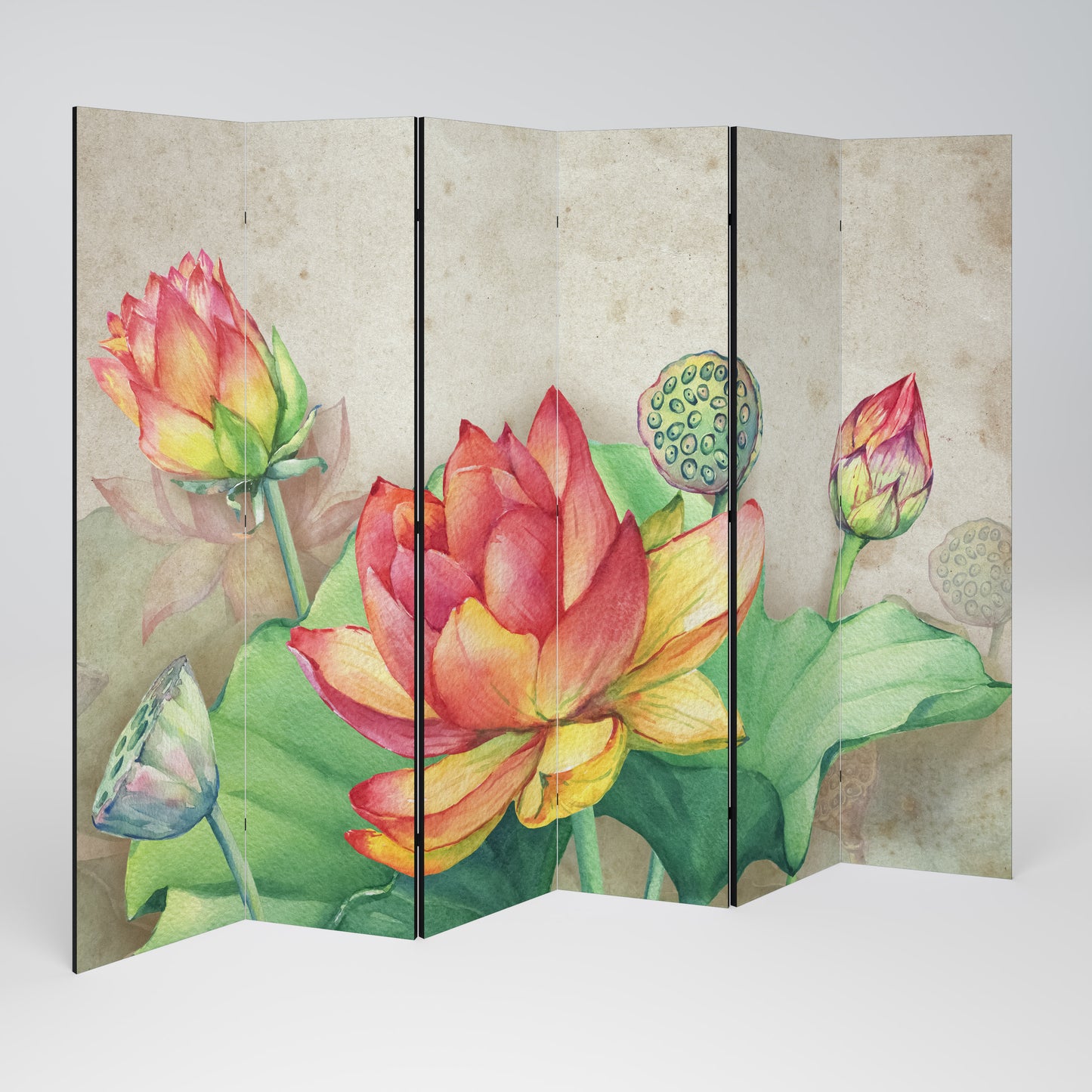 WHISPERING LOTUS BLOOMS Decorative 6-Panel Room Divider