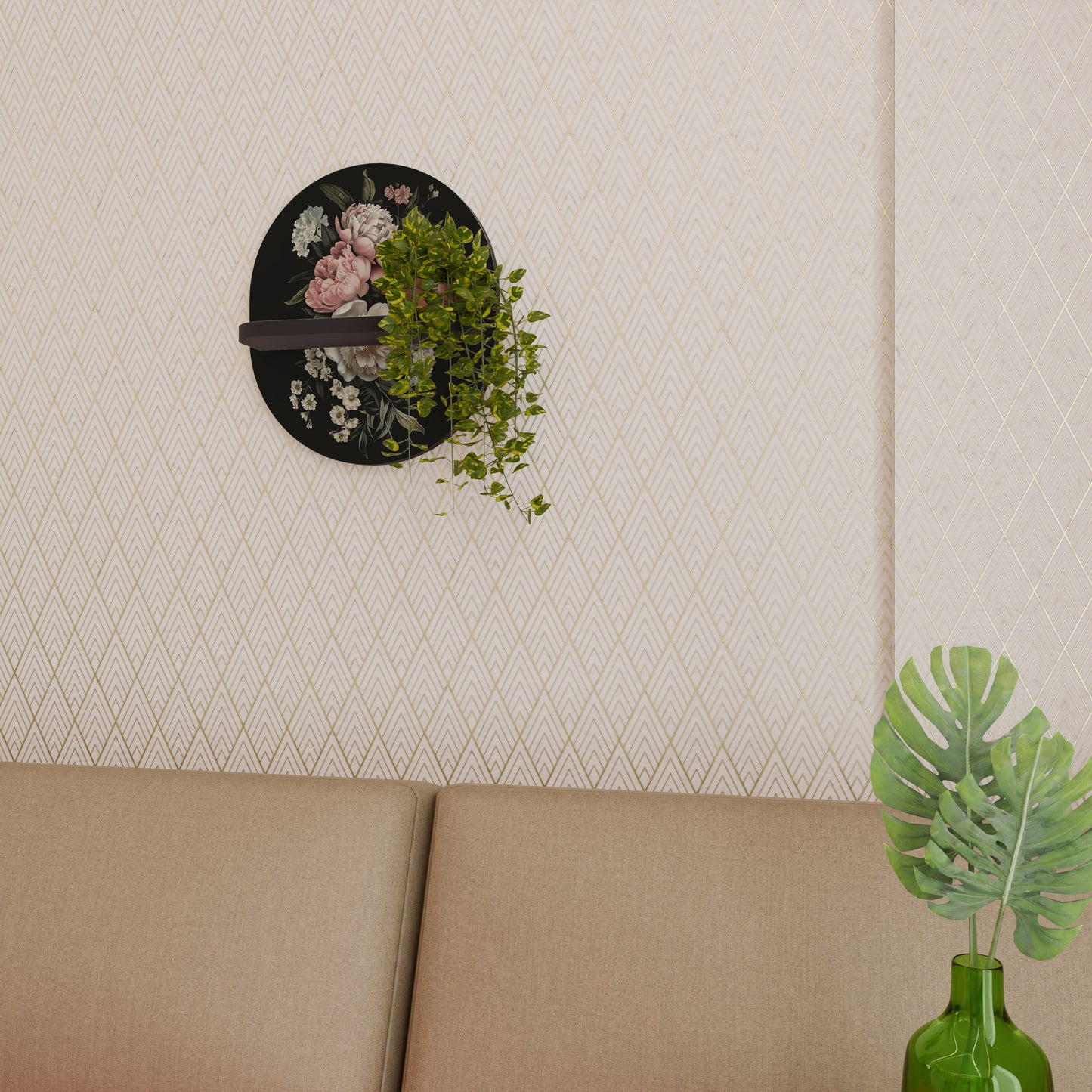 LUSH ELEGANCE Mensola Ovale Decorativa con Finitura Nera