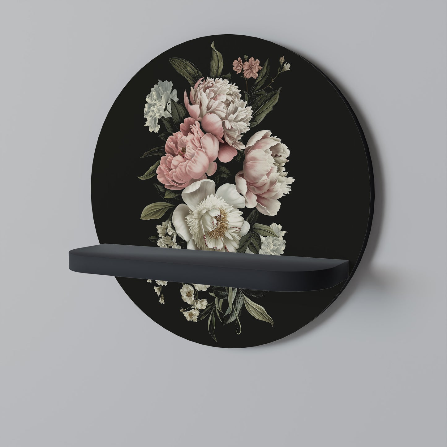 LUSH ELEGANCE Round Art Shelf In Black Finish