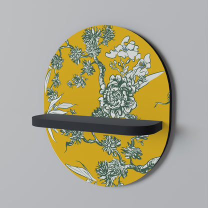 YELLOW CHINOISERIE Oval Art Shelf In Black Finish