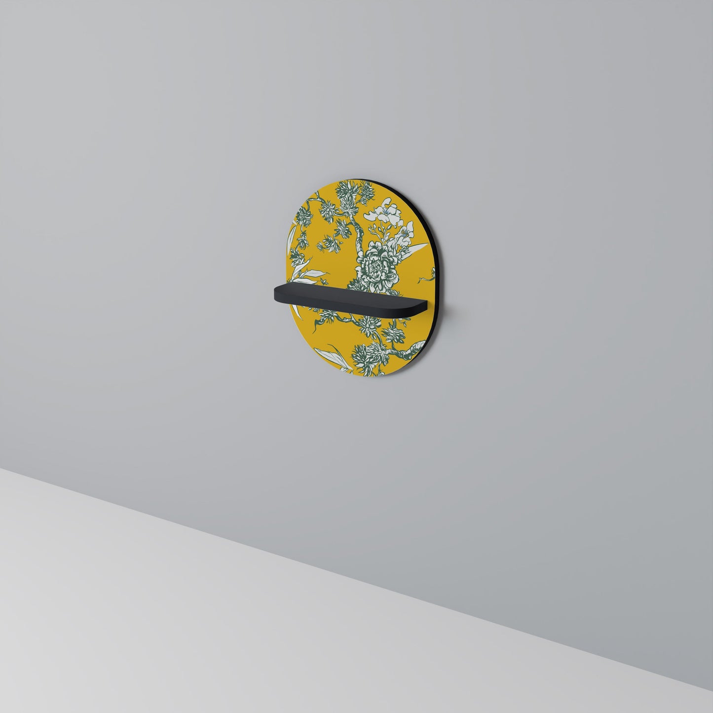 YELLOW CHINOISERIE Oval Art Shelf In Black Finish