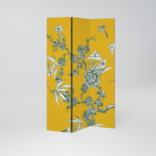 YELLOW CHINOISERIE Decorative 3-Panel Room Divider