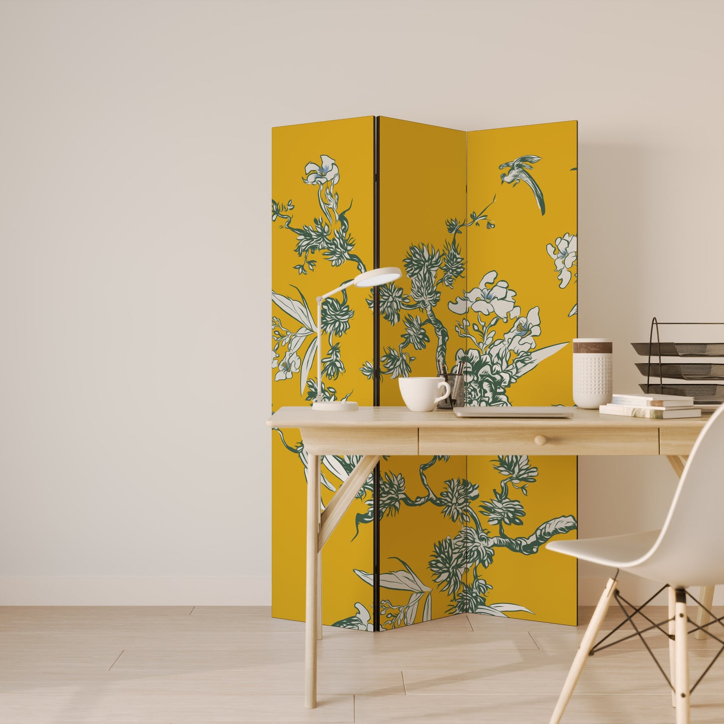 YELLOW CHINOISERIE Decorative 3-Panel Room Divider
