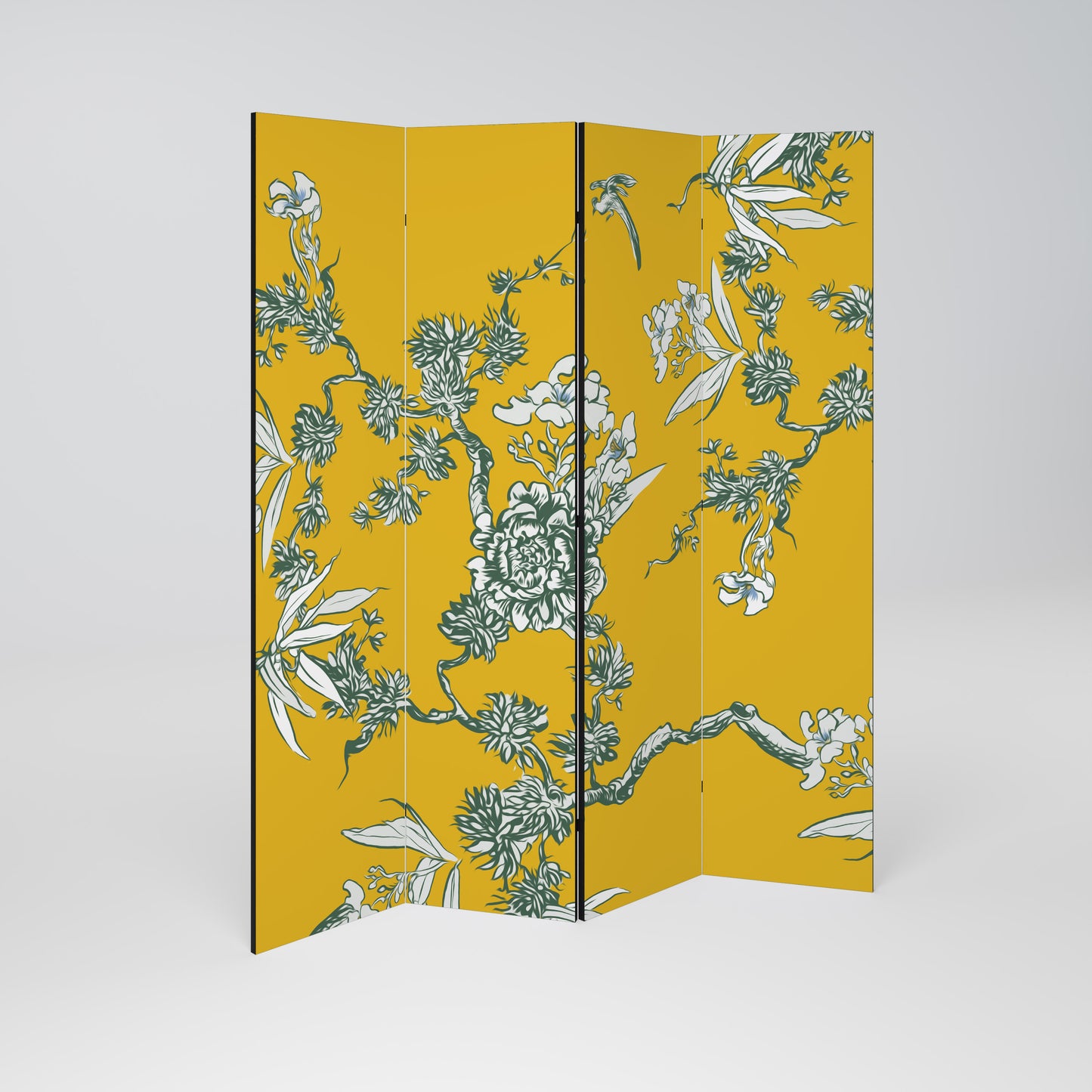 YELLOW CHINOISERIE Decorative 4-Panel Room Divider