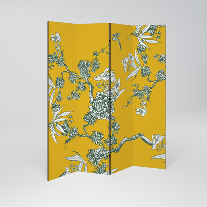 YELLOW CHINOISERIE Decorative 4-Panel Room Divider
