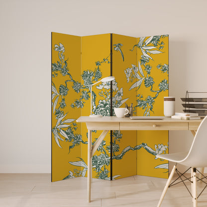 YELLOW CHINOISERIE Decorative 4-Panel Room Divider