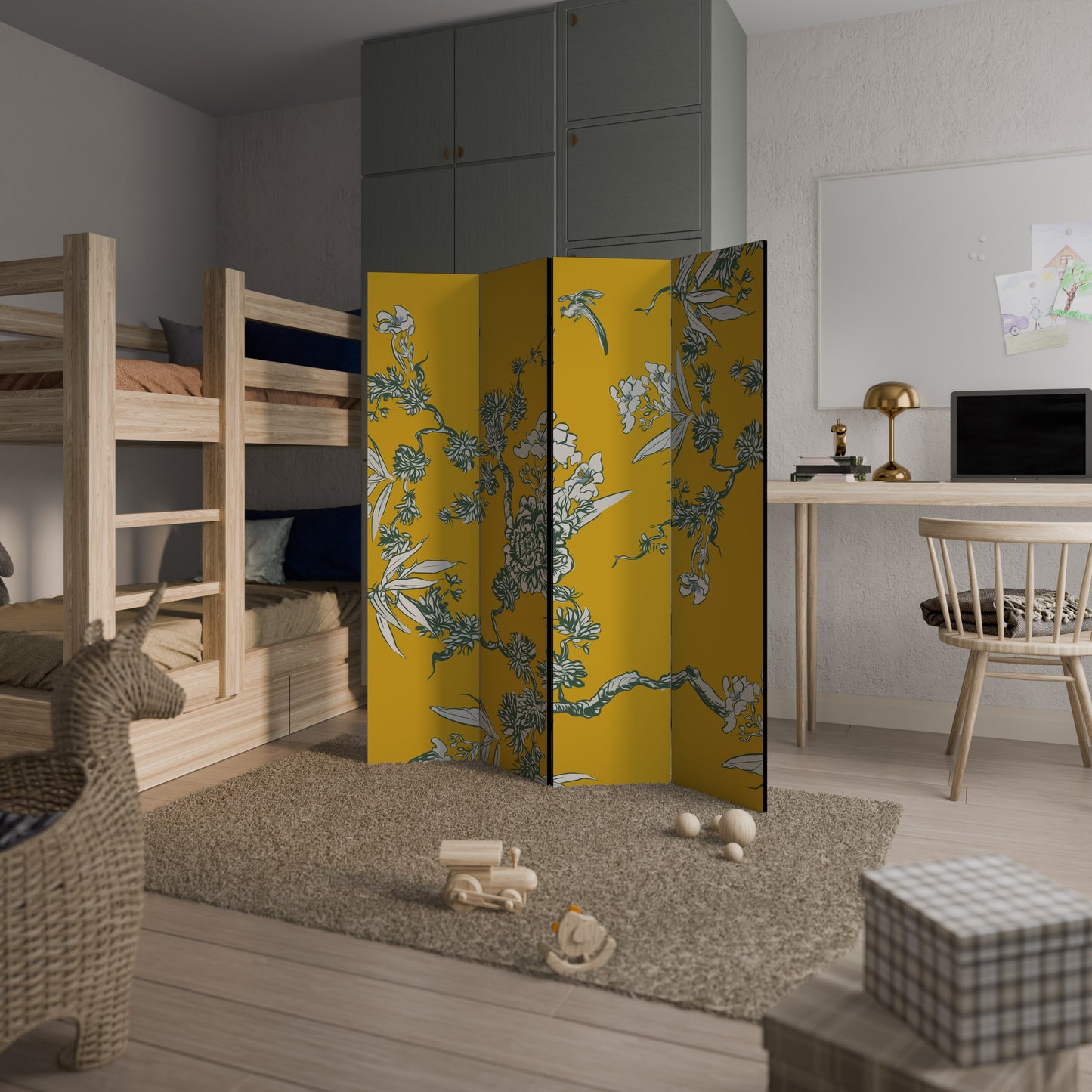 YELLOW CHINOISERIE Decorative 4-Panel Room Divider