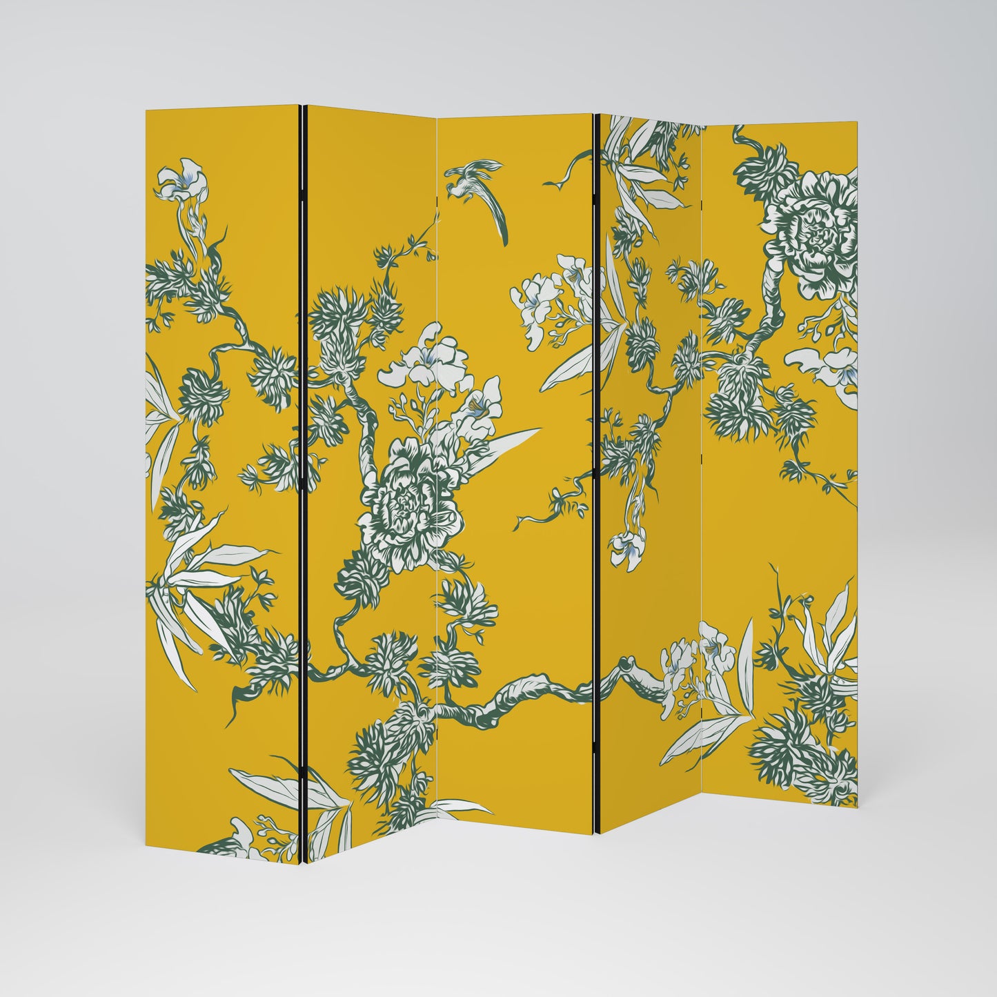 YELLOW CHINOISERIE Decorative 5-Panel Room Divider