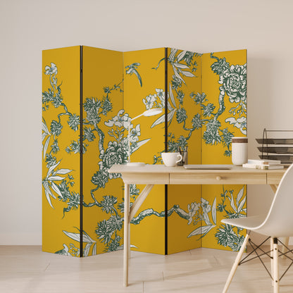 YELLOW CHINOISERIE Decorative 5-Panel Room Divider