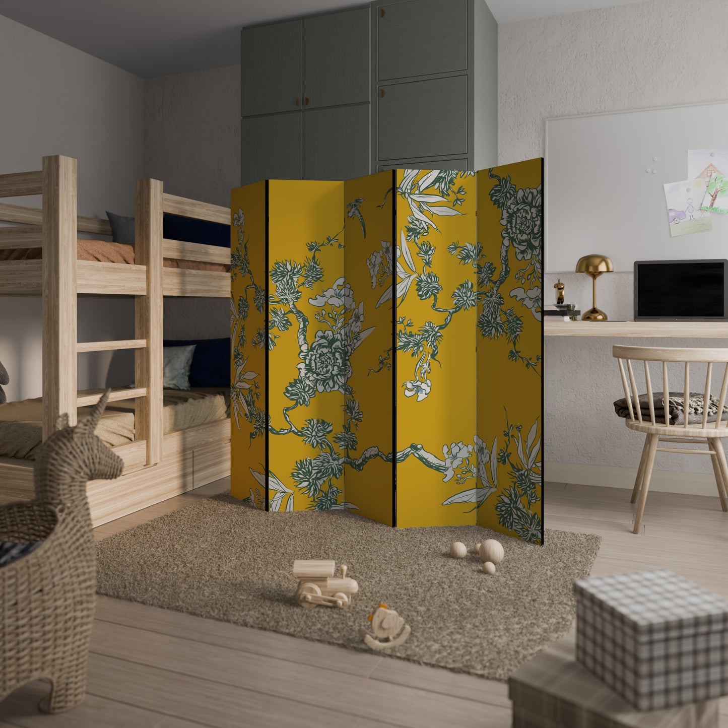 YELLOW CHINOISERIE Decorative 5-Panel Room Divider