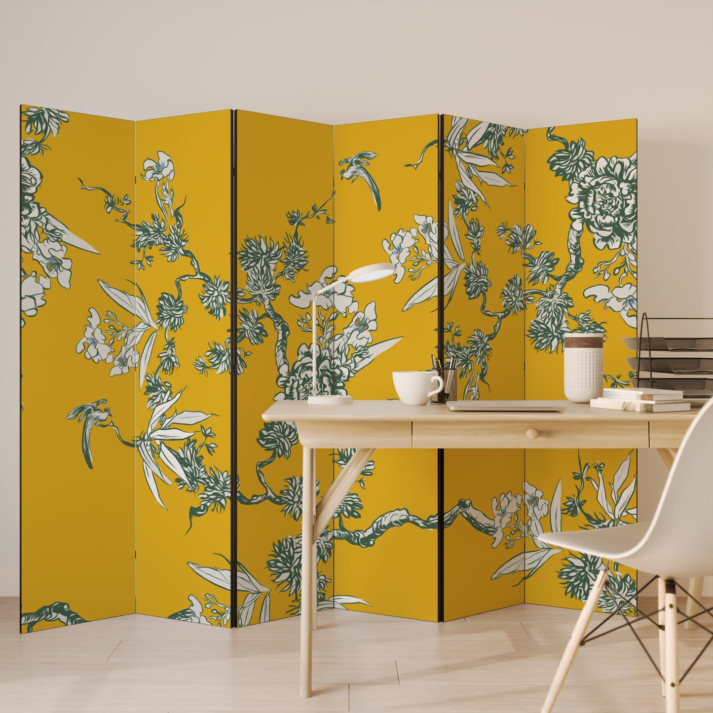 YELLOW CHINOISERIE Decorative 6-Panel Room Divider