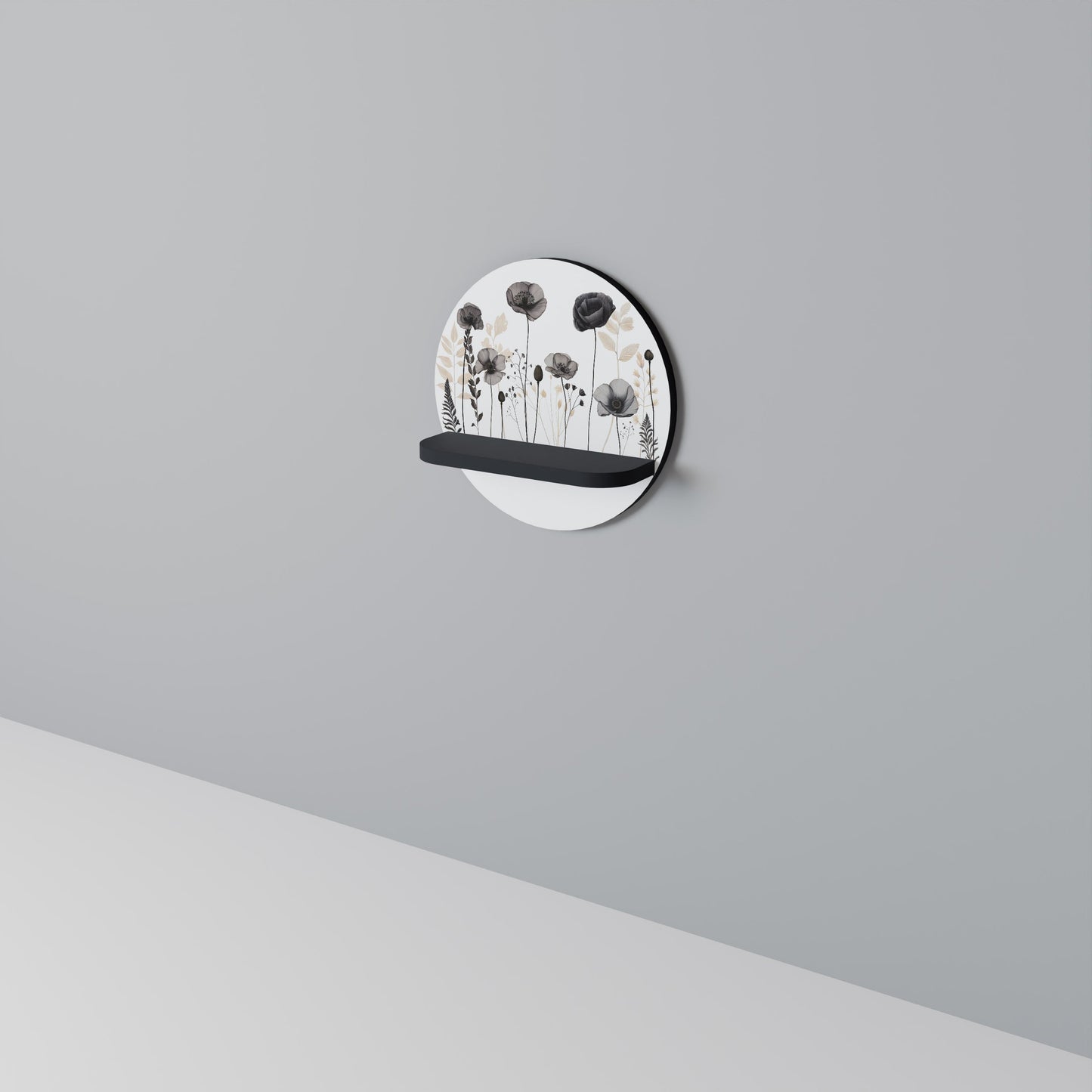 POPPY ALLURE Round Art Shelf In Black Finish