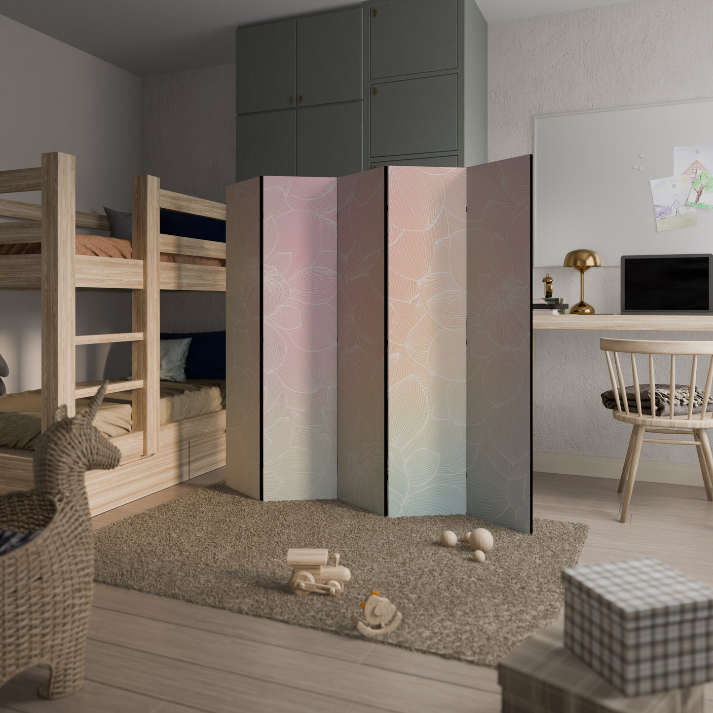 ELEGANTE FUSIONE FLOREALE Divisorio decorativo a 5 pannelli