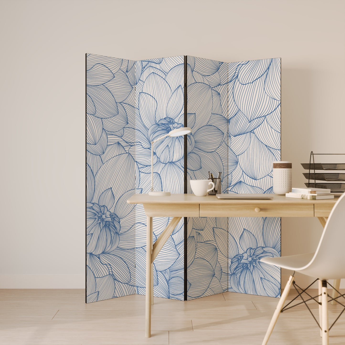 LUSH LINEAR BLOOMS Decorative 4-Panel Room Divider