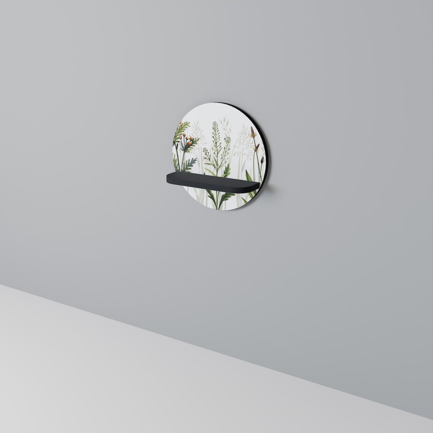 HERBAL DREAM Round Art Shelf In Black Finish