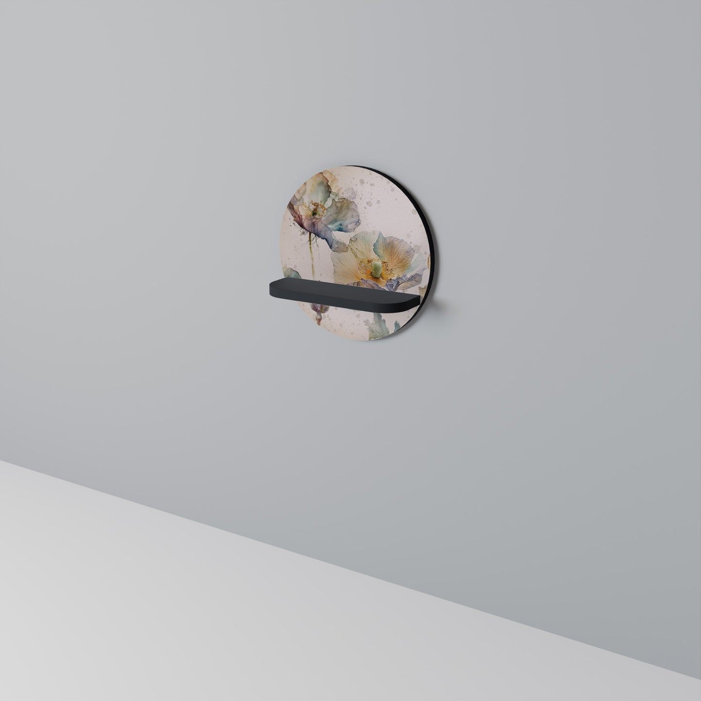 SOFTEN POPPY Round Art Shelf In Black Finish