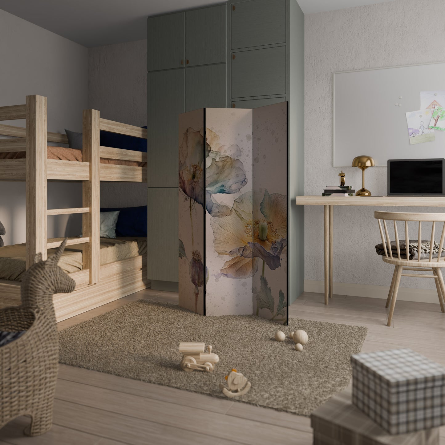 SOFTEN POPPY Divisorio decorativo per ambienti a 3 pannelli