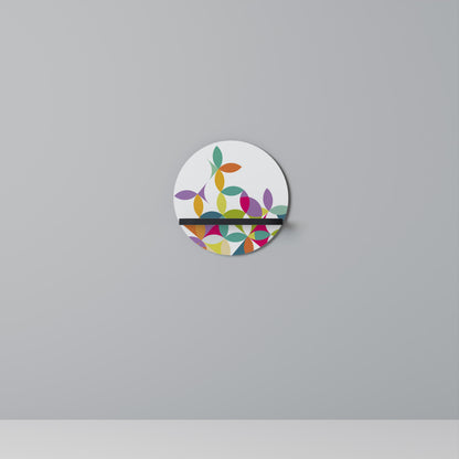 PIXEL BLOSSOM Round Art Shelf In Black Finish