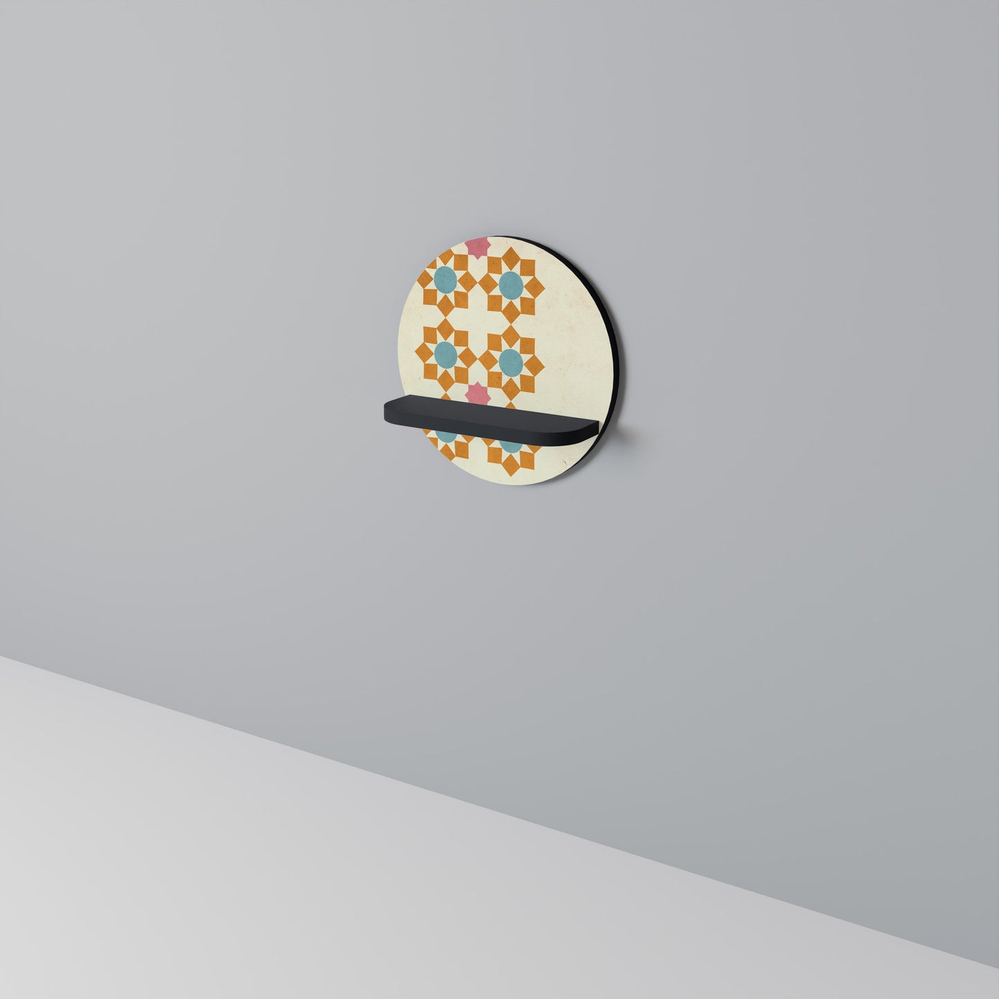 FLORAL DECOR Round Art Shelf In Black Finish