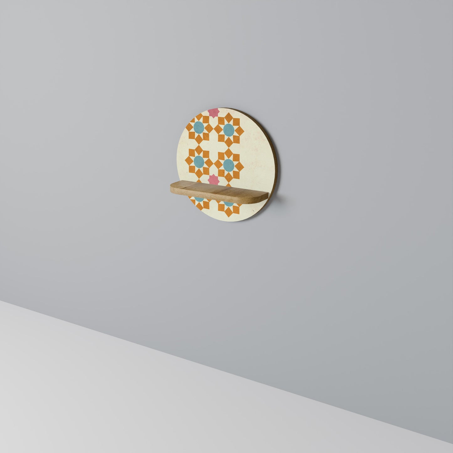 FLORAL DECOR Round Art Shelf In Oak Effect