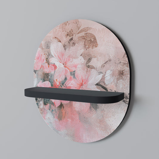 CHERRY BLOSSOM Oval Art Shelf In Black Finish