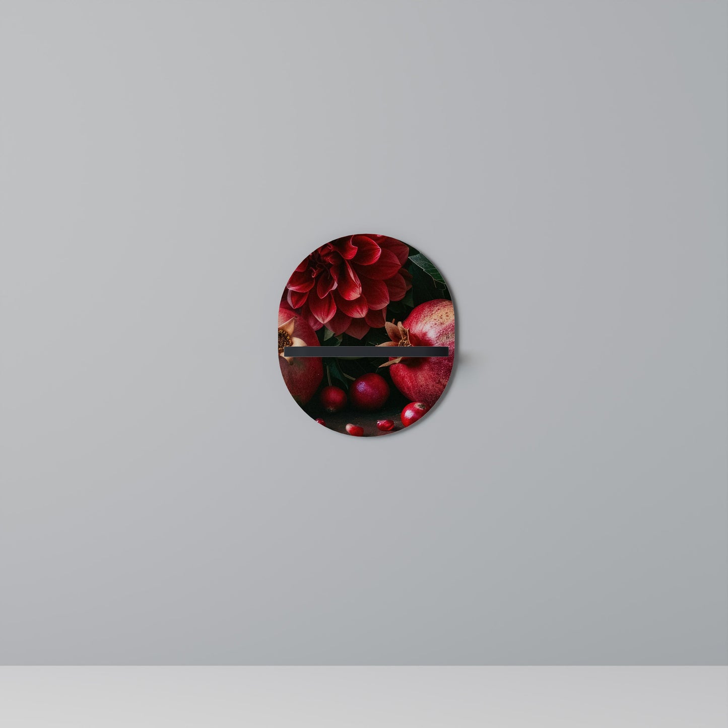 DAHLIAS AND POMEGRANATES Oval Art Shelf In Black Finish