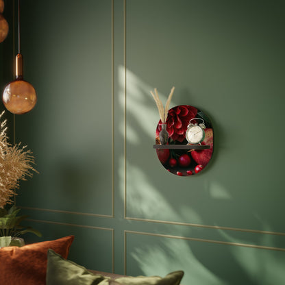 DAHLIAS AND POMEGRANATES Oval Art Shelf In Black Finish