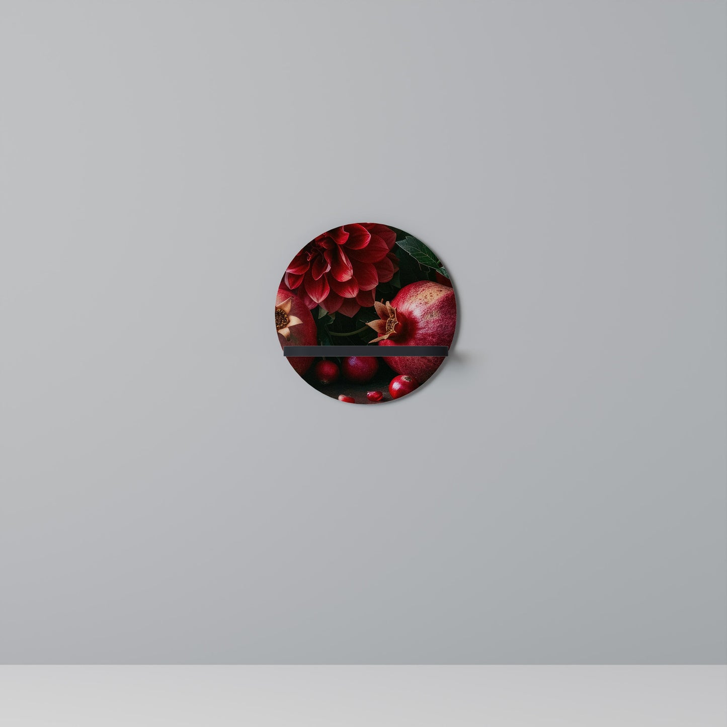 DAHLIAS AND POMEGRANATES Round Art Shelf In Black Finish