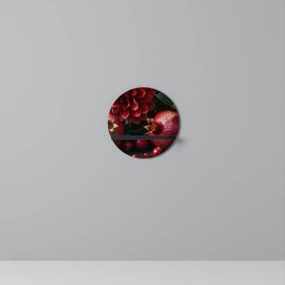 DAHLIAS AND POMEGRANATES Round Art Shelf In Black Finish
