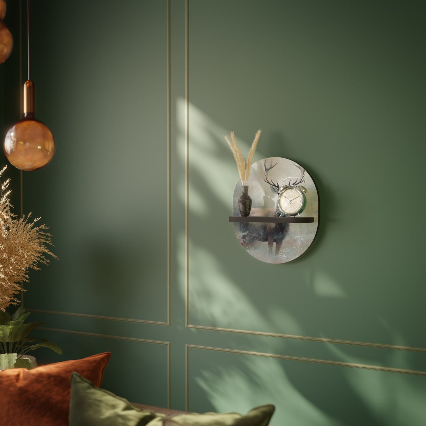 FOREST KING Oval Art Shelf In Black Finish