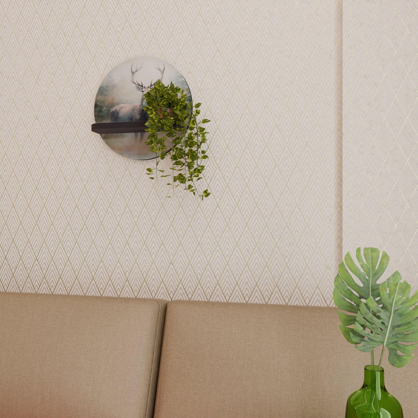 FOREST KING Round Art Shelf In Black Finish