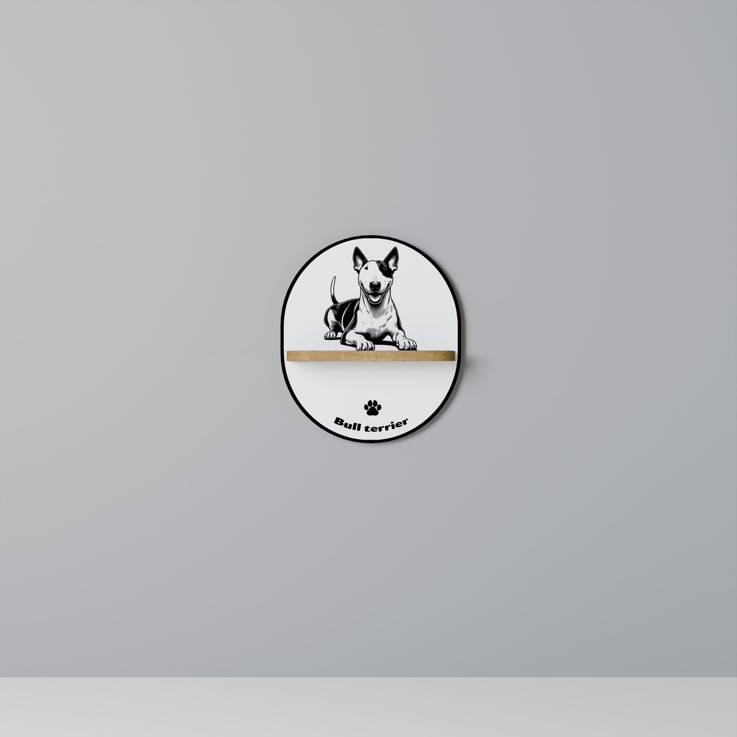 BULL TERRIER Mensola Ovale Decorativa in Effetto Rovere