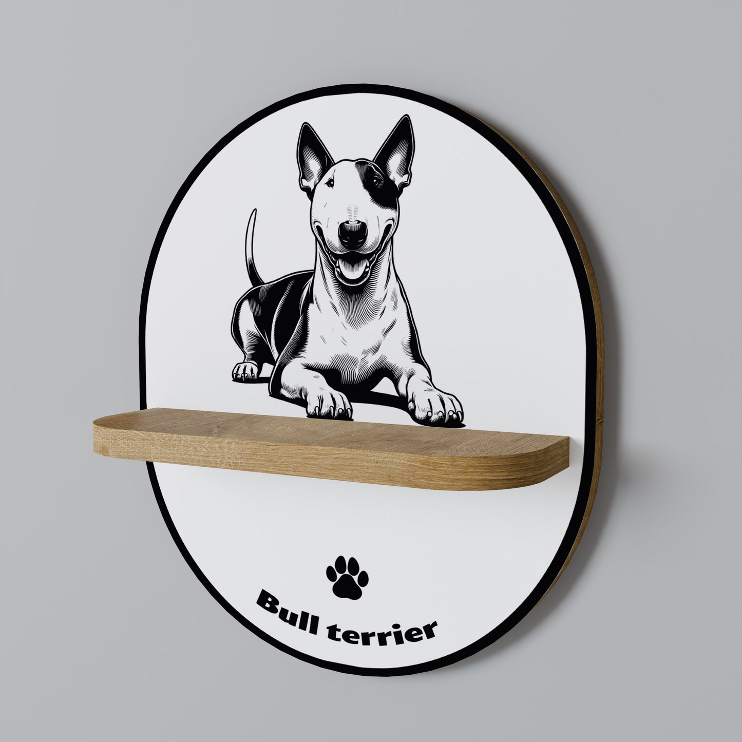 BULL TERRIER Mensola Ovale Decorativa in Effetto Rovere
