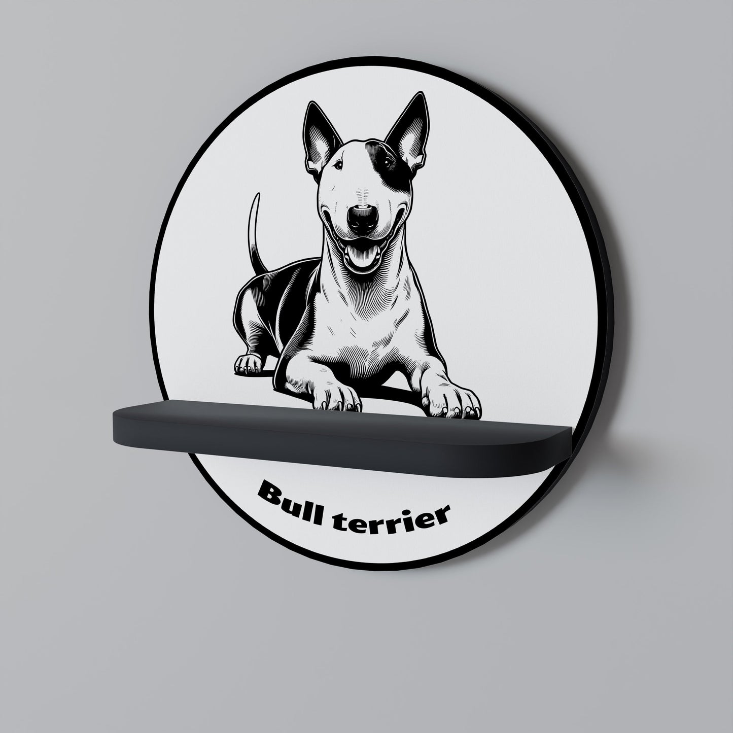 BULL TERRIER Round Art Shelf In Black Finish