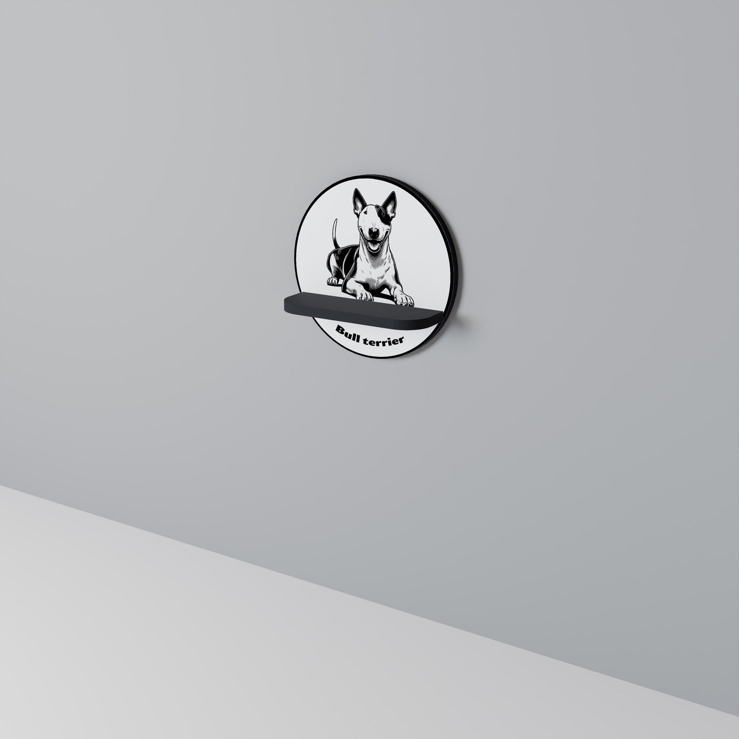 BULL TERRIER Round Art Shelf In Black Finish