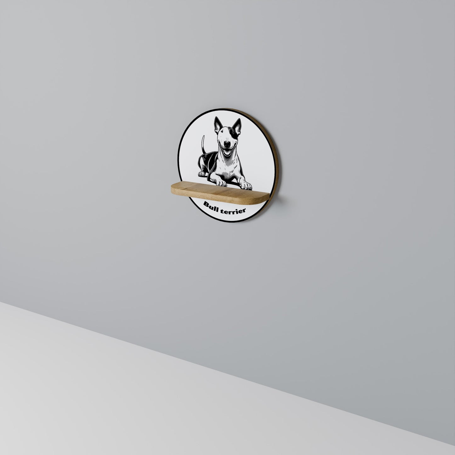 BULL TERRIER Round Art Shelf In Oak Effect