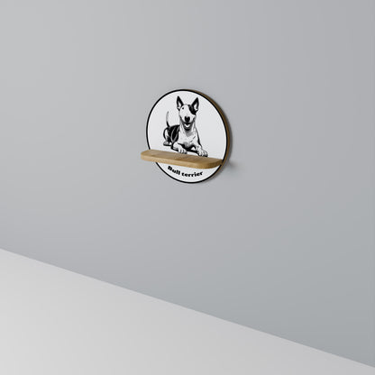 BULL TERRIER Round Art Shelf In Oak Effect