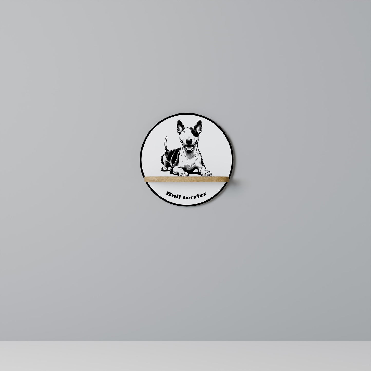 BULL TERRIER Round Art Shelf In Oak Effect