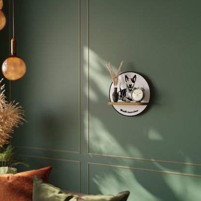 BULL TERRIER Round Art Shelf In Oak Effect