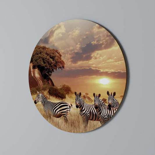 ZEBRA SUNSET SERENADE Round Wall Art