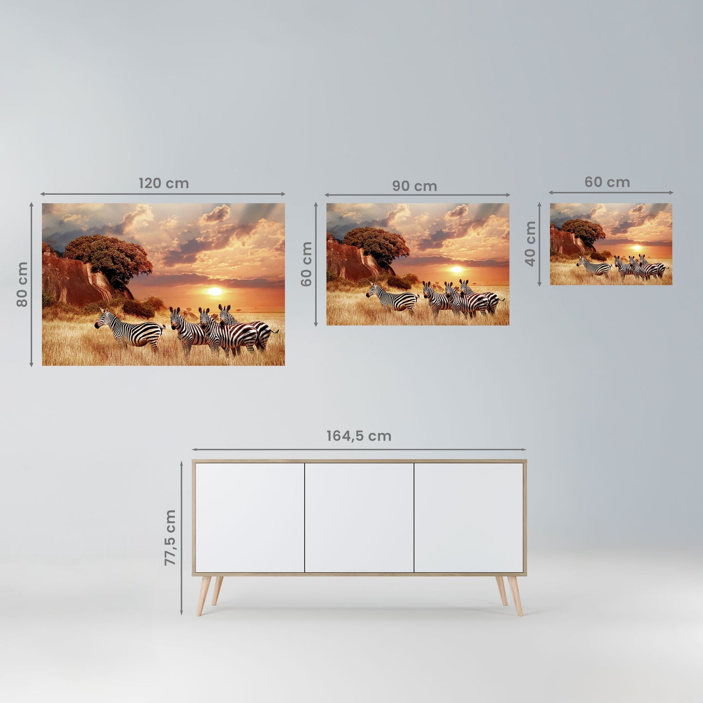 Poster orizzontale staccabile e attaccabile "ZEBRA SUNSET SERENADE"