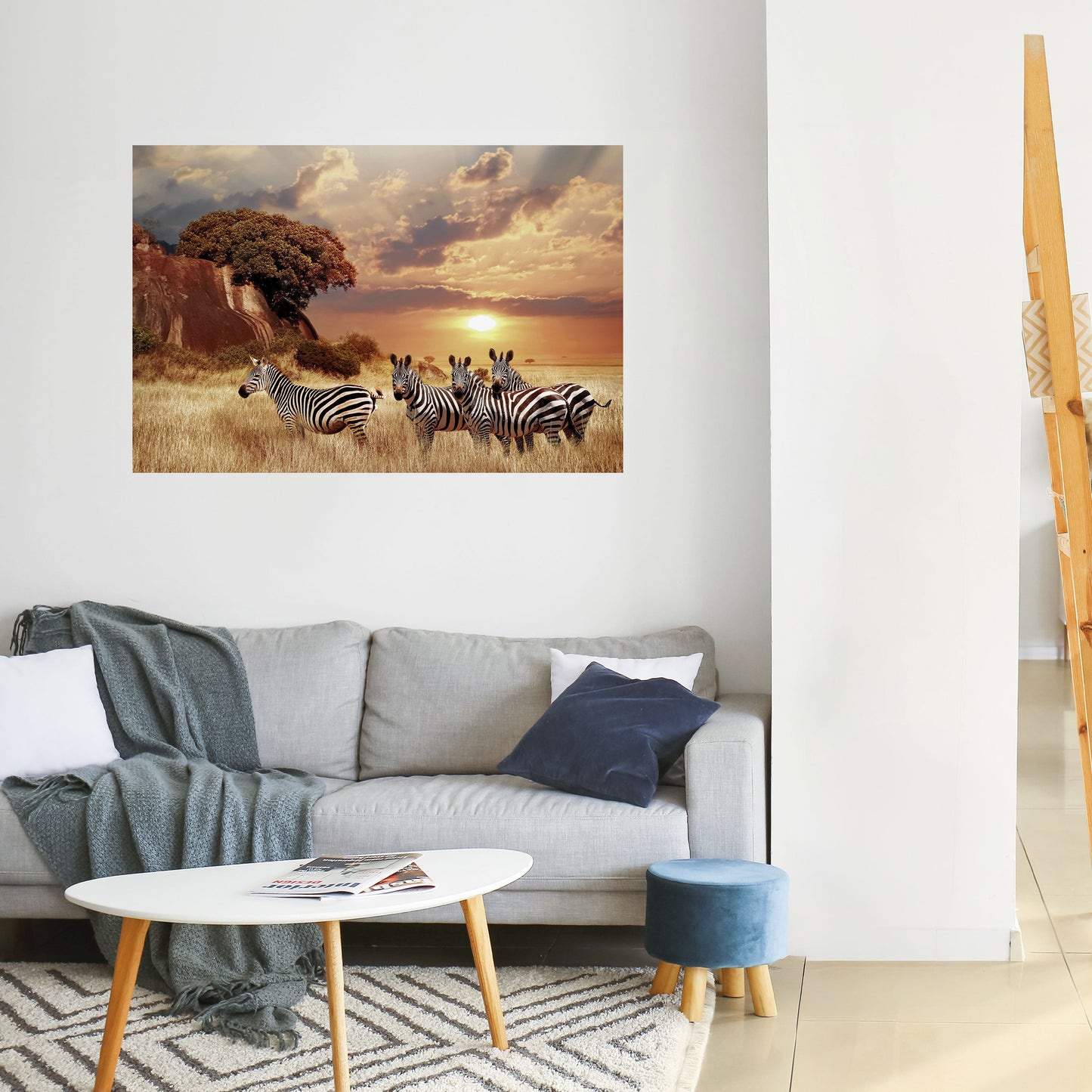 Poster orizzontale staccabile e attaccabile "ZEBRA SUNSET SERENADE"