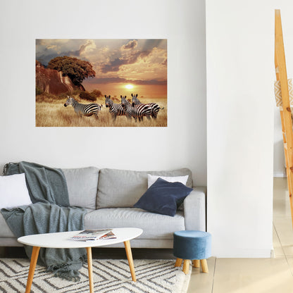 Poster orizzontale staccabile e attaccabile "ZEBRA SUNSET SERENADE"