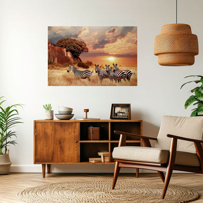 Poster orizzontale staccabile e attaccabile "ZEBRA SUNSET SERENADE"