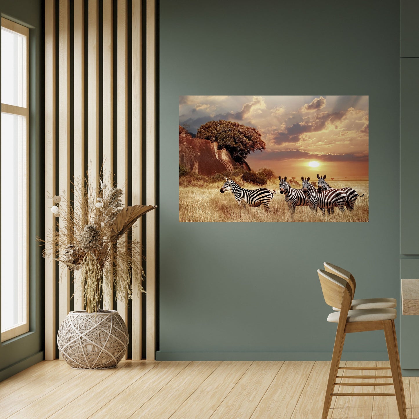 Poster orizzontale staccabile e attaccabile "ZEBRA SUNSET SERENADE"