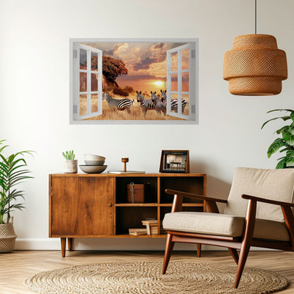 Poster orizzontale staccabile e attaccabile ZEBRA SUNSET VISTA