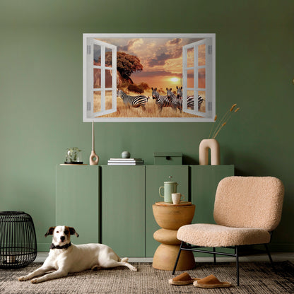 Poster orizzontale staccabile e attaccabile ZEBRA SUNSET VISTA