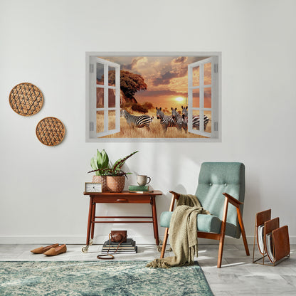 Poster orizzontale staccabile e attaccabile ZEBRA SUNSET VISTA